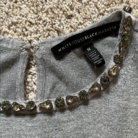 Gray Short Sleeve Top with Beaded Neckline - Picture 2 of 4